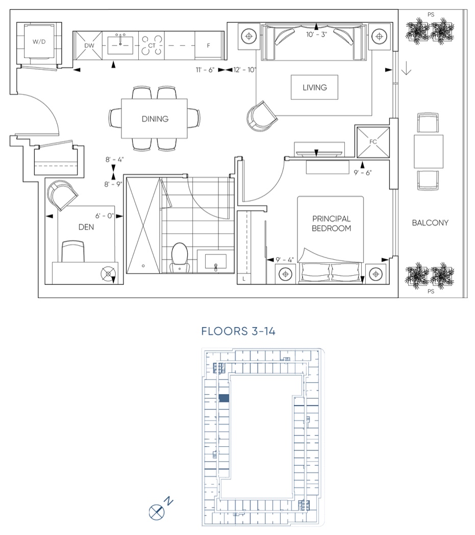 Harbourwalk Condos - Suite 1B+DA Floorplan